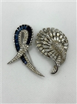 (2) Boucher Brooches With Clear and Blue Rhinestones