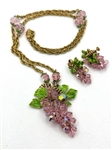 Unsigned Watermelon Tourmaline Grape Necklace and Matching Earring Set