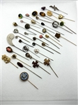 (38) Vintage Stick Pins: Victorian, Sterling, Gold Filled