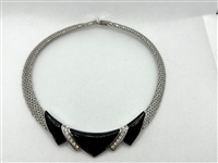 Whiting and Davis Silver Tone with Black Enamel Choker Necklace