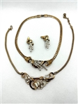 (2) Crown Trifari Necklaces Earrings Gold Tone Pat. Pend.