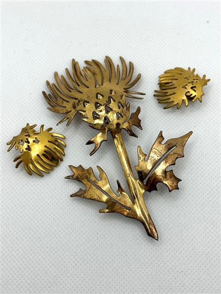 Handmade Sterling Silver Thistle Brooch and Earrings