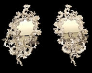 Pair of 28” Figural Horned Devil Head Wall Mirror and 4 Arm Sconces