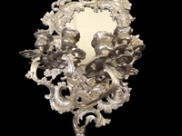 Pair of 28” Figural Horned Devil Head Wall Mirror and 4 Arm Sconces