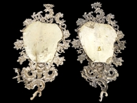 Pair of 28” Figural Horned Devil Head Wall Mirror and 4 Arm Sconces
