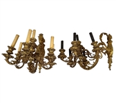 Pair Baroque French Bronze 6 Arm Wall Sconces