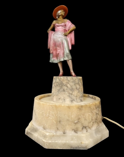 After Bruno Zach Spanish Flamenco Dancer Flapper Girl on Marble Bases Lamp