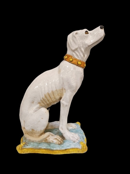 Life Size Glazed Terracotta Majolica Dog or Hound Figure Statue Italian Mid Century