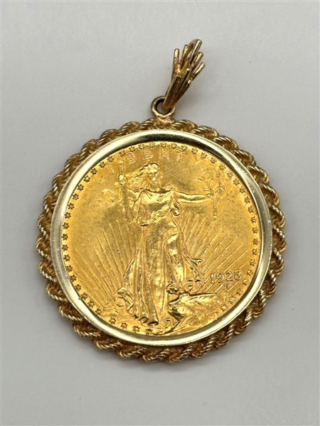 1928 $20 Saint-Gaudens Gold Coin Pendant in 14k Gold