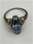14k White Gold Art Deco Setting Aquamarine Ring