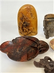 Group of Soapstone Figurines With 3 Ashtrays