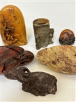 Group of Soapstone Figurines With 3 Ashtrays