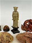 Group of Soapstone Figurines With 3 Ashtrays