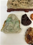 Group of Carved Japanese Soapstone, Glass Medallions, Aztec Bell