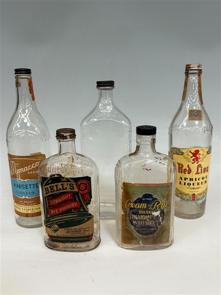 (5) Vintage Rye Whiskey and Liqueur Bottles