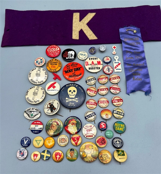 Large Group of Celluloid, Metal Pinbacks and Ribbons