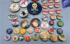 Large Group of Celluloid, Metal Pinbacks and Ribbons