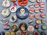 Large Group of Celluloid, Metal Pinbacks and Ribbons
