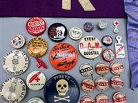 Large Group of Celluloid, Metal Pinbacks and Ribbons