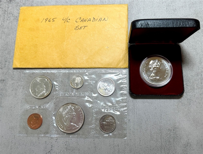 RCM 1679-1979 Canada Silver Dollar Griffon & 1965 Uncirculated Mint Set