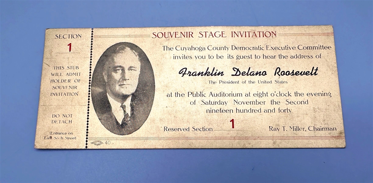 1940 Franklin Delano Roosevelt Souvenir Stage Invitation