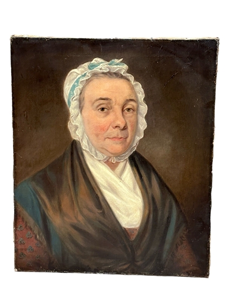 Oil Painting on Canvas Folk Art Portrait Old Woman