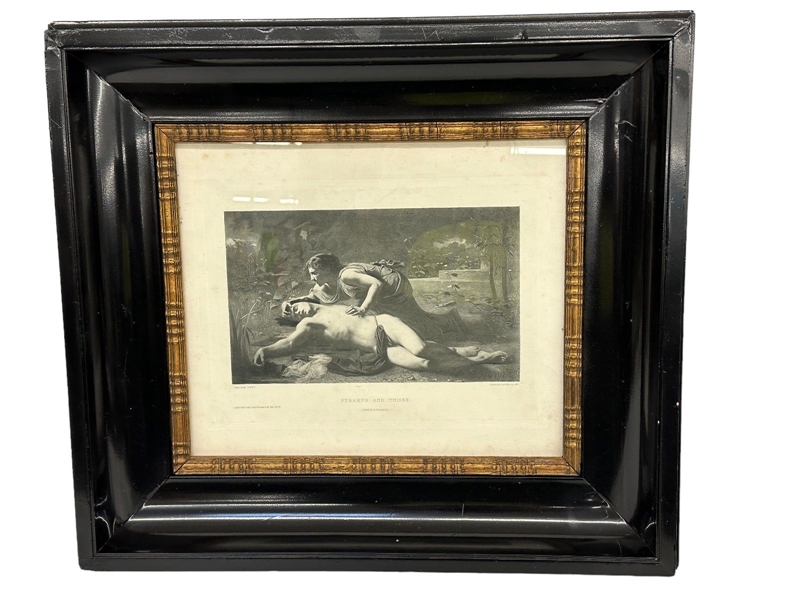 Deep Well Black Lacquer Frame With Gold Inset Engraving Pyramus and Thisbe
