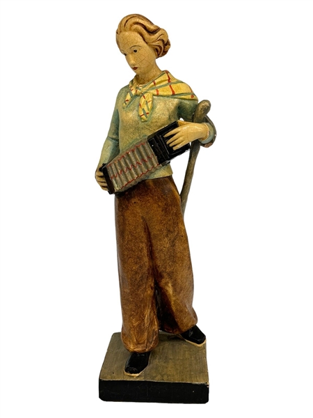 Pottery Woman Figurine With Accordion