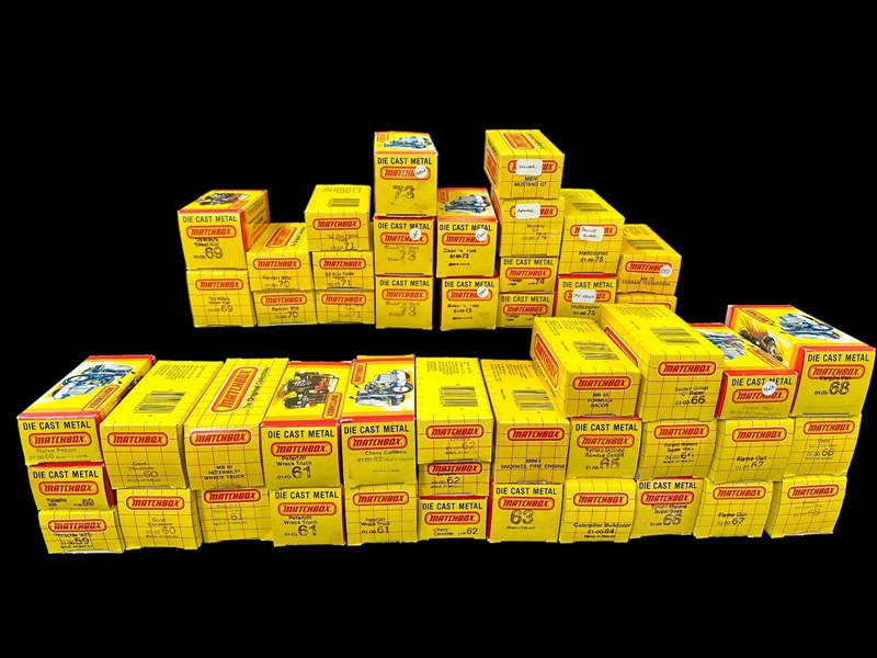 (48) Matchbox Cars 1980s in Original Yellow Grid Boxes