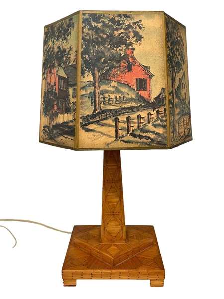 Matchstick Tramp Art Lamp Base With Formica Shade