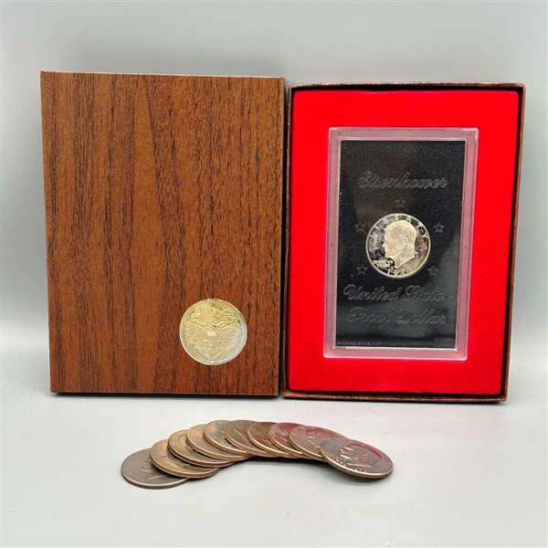 (1) Eisenhower Silver Proof Dollar & (10) Eisenhower Bicentennial Dollars