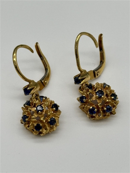 18k Gold and Sapphire Drop Ball Earrings