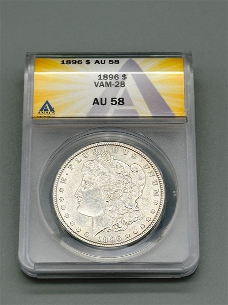 1896-P Vam-28 Morgan Silver Dollar Anacs AU 58