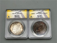 (2) Morgan Silver Dollars Anacs MS 60 & AU 58 Details