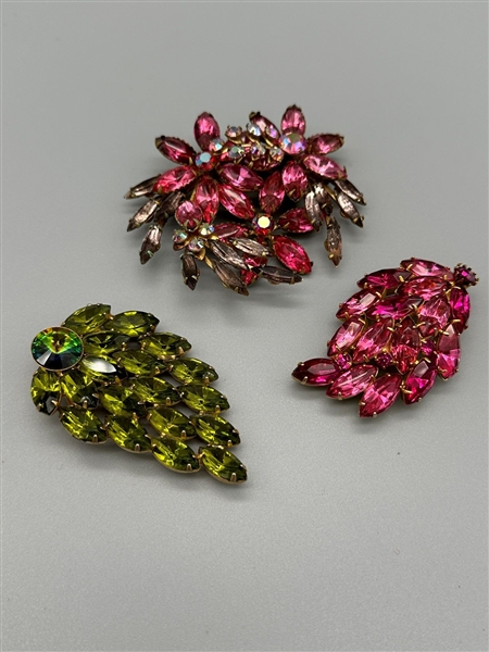 (3) Early Stunning Rhinestone Large Brooches