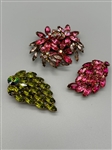 (3) Early Stunning Rhinestone Large Brooches