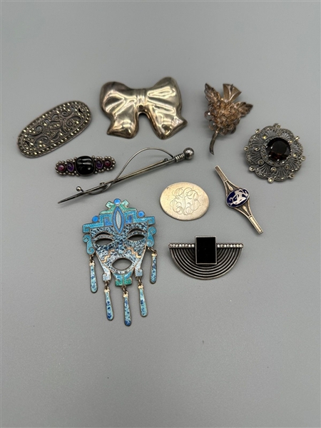 (10) Sterling Silver Brooches