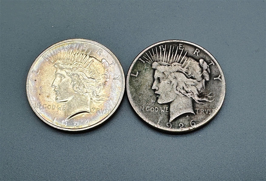 (2) Peace Silver Dollars 1924-P and 1926-P