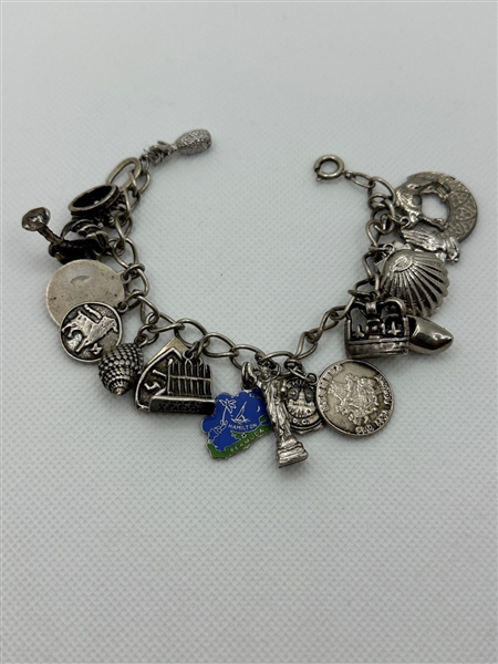 Sterling Silver Charm Bracelet With 17 Charms