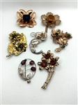 (7) Sterling Silver Large Floral Brooches