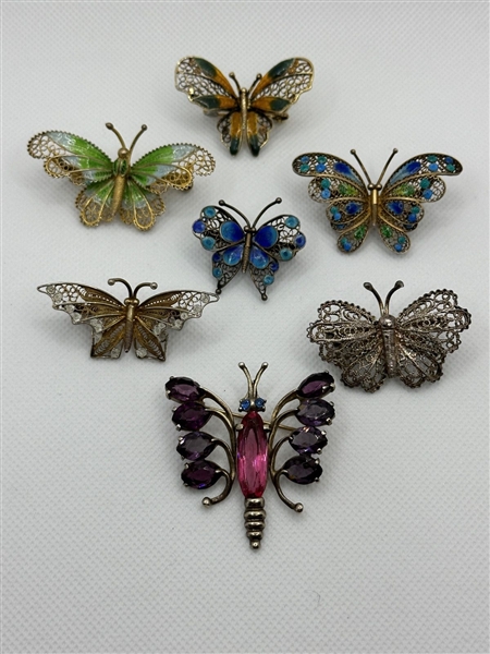 (7) Sterling Silver Butterfly Brooches