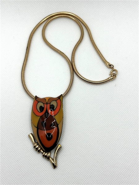 Eisenberg Enamel Owl Pendant Necklace