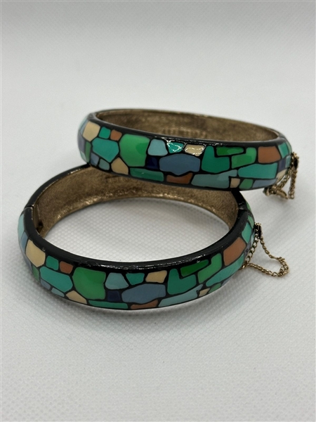 (2) Eisenberg Enamel Mosaic Bangle Bracelets