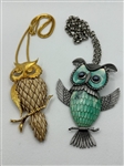 (2) Chunky Owl Pendant Reticulating Necklaces Razza