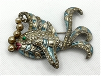 Vintage Fish Brooch Attributed to Boucher; Enamel, Paste Stones