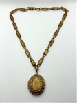 Large Victorian Gold Filled Locket Necklace With Fancy Chain