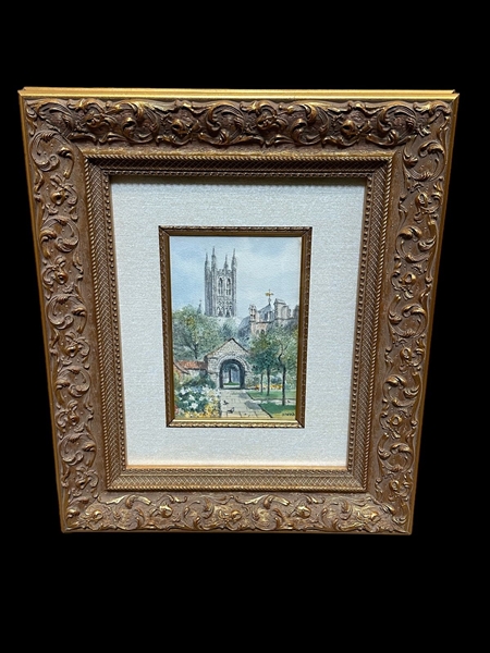 Sidney J. Nash Watercolor "View Beyond the Gardens 1950" Gilt Frame