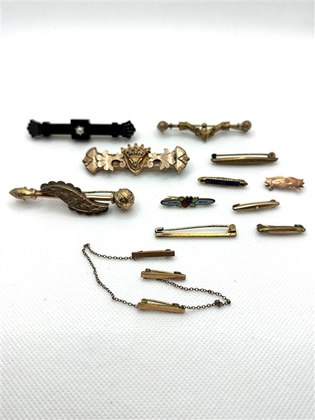 (12) Victorian Gold Filled Bar Brooches
