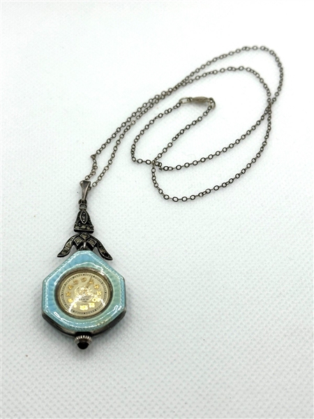 Guilloche Enamel Albus Ladies Watch Necklace 