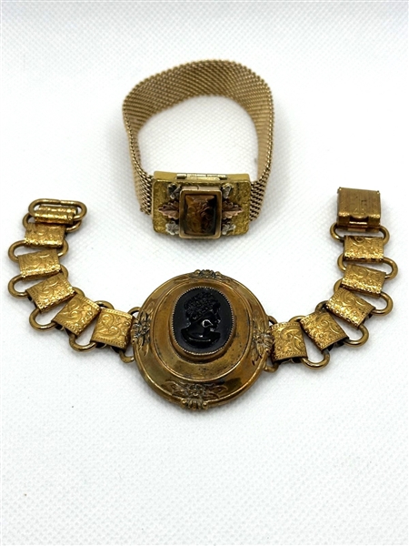 (2) Cameo Gold Filled Mourning Bracelets